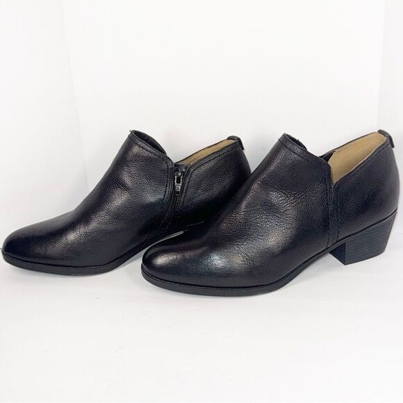 Naturalizer Black Leather Bootie Block Heel Ankle Boots Pointed Toe Classic 12M - Picture 1 of 15
